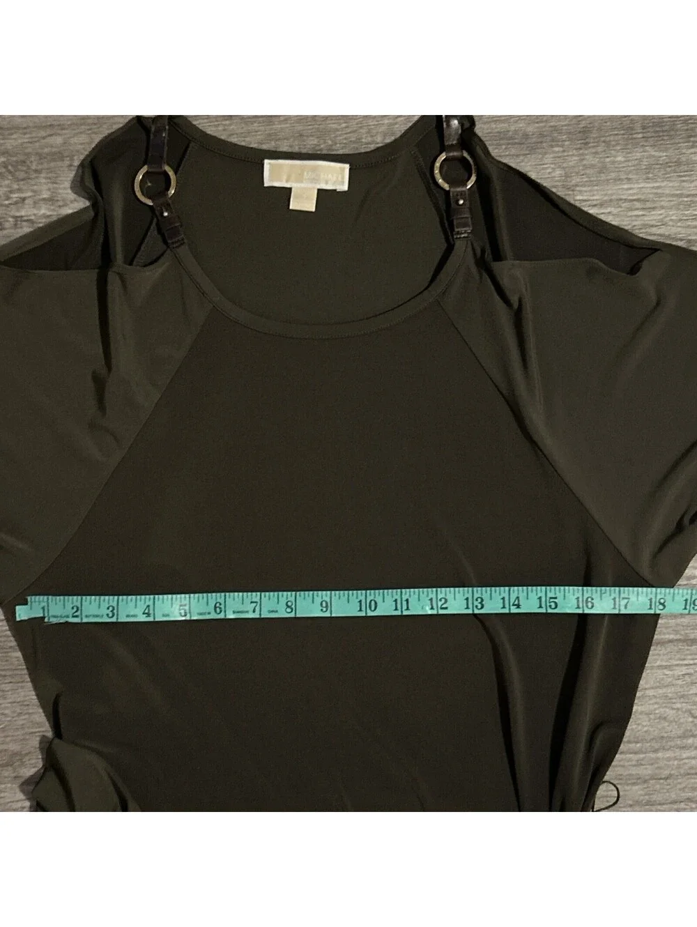 Michael Kors Drape Jersey Belted Dress S Long Sleeve Olive Pea Green Pit-Pit 18